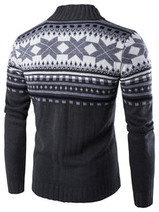 Geometric Snowflake Pattern Christmas Knitted Cardigan - JEO STORE