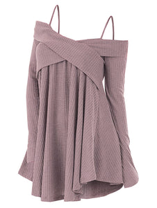 Open Shoulder Tunic Sweater Dress - JEO STORE