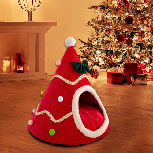 Dog Cat Soft Warm Nest Bed Christmas Tree Shape - JEO STORE