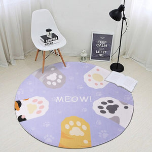 1pc Kawaii Round Bathroom Carpet Cute Cat Claw Pattern - JEO STORE