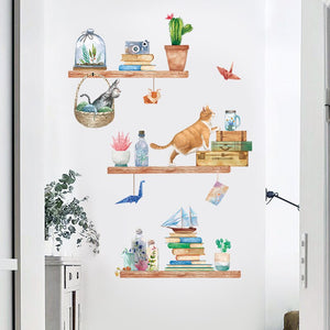 Cartoon Cats Bookshelf Wall Stickers for Kids rooms - JEO STORE