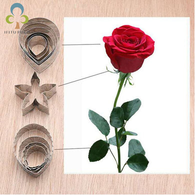11pcs/set  Stainless Steel Rose Green Leaves/Rose Petal/ Roses Calyx Mold - JEO STORE