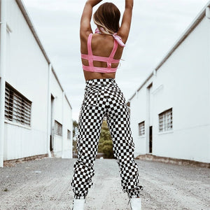Polyester Pants Loose Checkered - JEO STORE