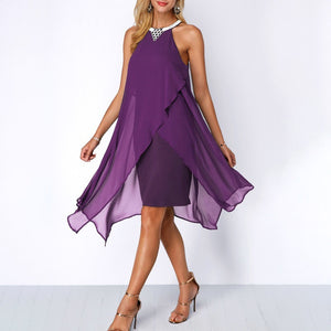 Round Neck Fashion Chiffon Sleeveless Dress - JEO STORE